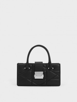 Geanta De Mana Charles & Keith Blanche Matlasat Top Negrii | 941WDSNZC