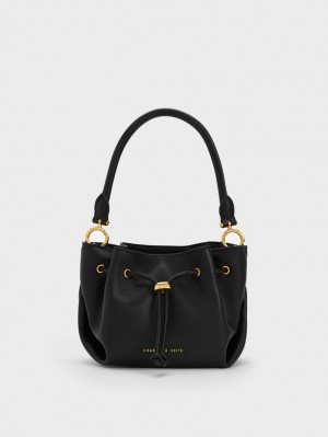 Geanta De Mana Charles & Keith Boaz Drawstring Top Negrii | 069UFTGBE