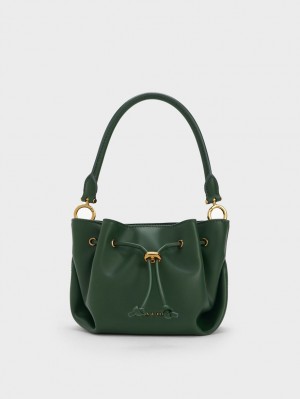 Geanta De Mana Charles & Keith Boaz Drawstring Top Verzi Inchis | 683JGWFRY