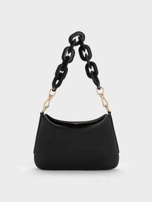 Geanta De Mana Charles & Keith Catena Chain Negrii | 438JDYTBW