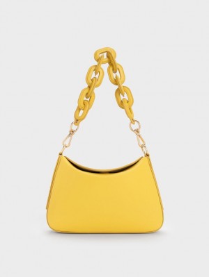 Geanta De Mana Charles & Keith Catena Chain Galbeni | 758QKJRLC