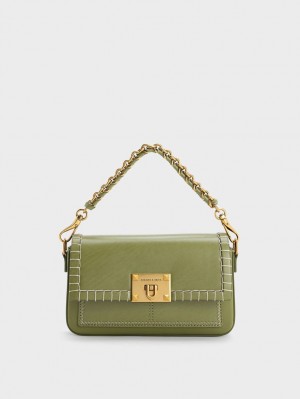 Geanta De Mana Charles & Keith Circe Stitch-Trim Top Masline Verzi | 684VTUCPL