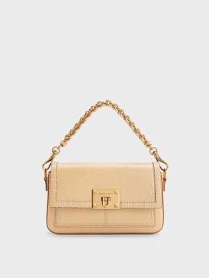 Geanta De Mana Charles & Keith Circe Stitch-Trim Top Bej | 148ENKWBI