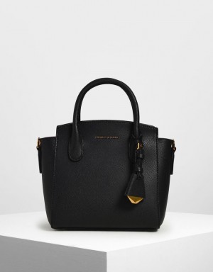 Geanta De Mana Charles & Keith Clasici Double Top Negrii | 071DQMSBN