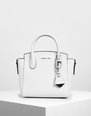 Geanta De Mana Charles & Keith Clasici Double Top Albi | 583UFZNXT