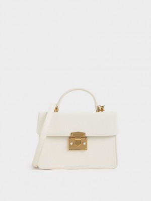 Geanta De Mana Charles & Keith Clasici Push-Lock Top Albi | 540NCEXFB