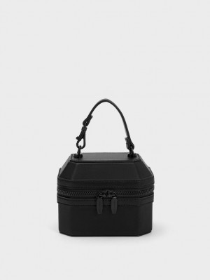 Geanta De Mana Charles & Keith Geometric Boxy Top Negrii | 481DAMIBZ