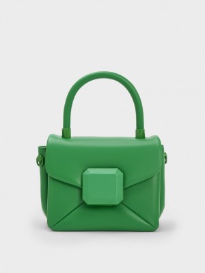 Geanta De Mana Charles & Keith Geometric Push-Lock Top Verzi | 438TWIZRJ
