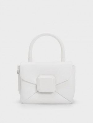 Geanta De Mana Charles & Keith Geometric Push-Lock Top Albi | 374KBRLNP