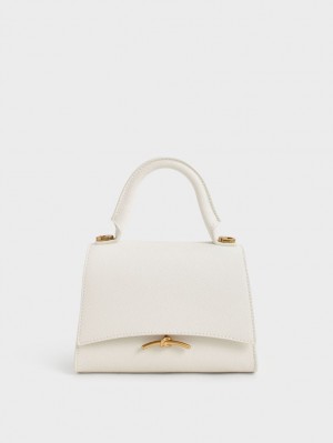 Geanta De Mana Charles & Keith Huxley Metallic Push-Lock Top Albi | 879MDYNTI