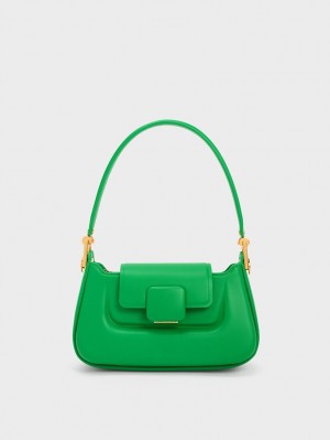 Geanta De Mana Charles & Keith Koa Push-Lock Top Verzi | 015VHNABK