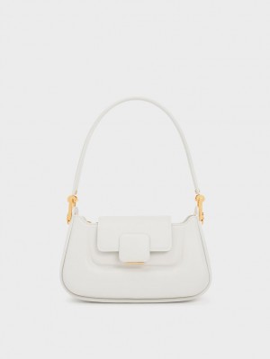 Geanta De Mana Charles & Keith Koa Push-Lock Top Albi | 593GHLBZK