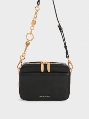 Geanta De Mana Charles & Keith Lock & Key Chain Negrii | 572VDZAMX