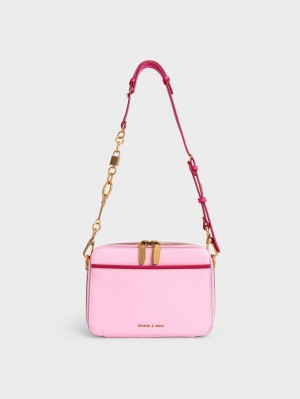 Geanta De Mana Charles & Keith Lock & Key Chain Roz | 053UXIYVN