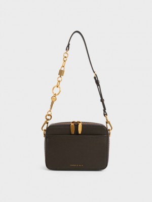 Geanta De Mana Charles & Keith Lock & Key Chain Negrii | 492ZYPDQH