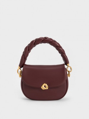 Geanta De Mana Charles & Keith Moira Braided Ciocolata Inchis | 684BVKYMJ