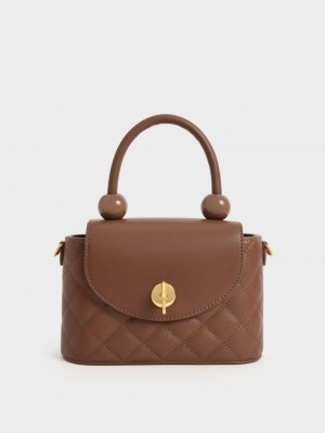 Geanta De Mana Charles & Keith Round Matlasat Top Ciocolata | 027NSWEMZ