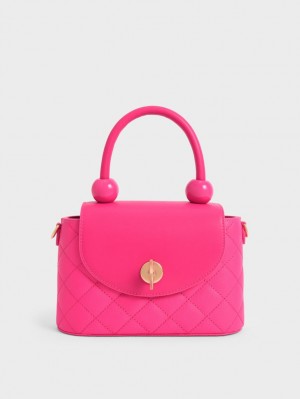 Geanta De Mana Charles & Keith Round Matlasat Top Fucsie | 712WOEHFS