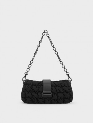 Geanta De Mana Charles & Keith Ruched Nailon Chain Negrii | 287AQJPEI