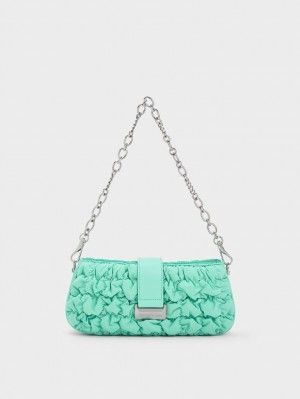 Geanta De Mana Charles & Keith Ruched Nailon Chain Turcoaz | 853YFUISN