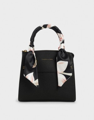 Geanta De Mana Charles & Keith Scarf-Wrapped Top Negrii | 917OEWANJ