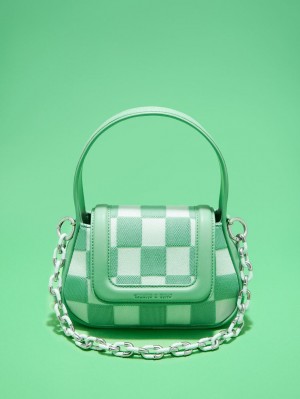 Geanta De Mana Charles & Keith Shiloh Checkerboard Top Verzi | 502YFZTAB