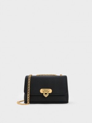 Geanta De Umar Charles & Keith Alcott Push-Lock Chain Negrii | 684MYLBWS