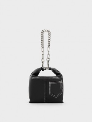 Geanta De Umar Charles & Keith Anthea Contrast-Trim Negrii | 790DKETRA