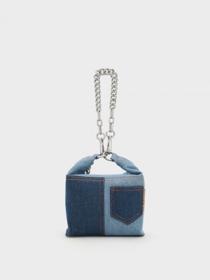 Geanta De Umar Charles & Keith Anthea Denim Contrast-Trim Albastri | 206MUHPXL