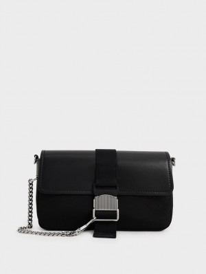 Geanta De Umar Charles & Keith Aspen Metallic Belt Cu Catarama Negrii | 294XLVSWC