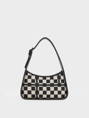 Geanta De Umar Charles & Keith Avenue Checkered Trapeze Negrii | 245QPCODR