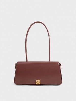 Geanta De Umar Charles & Keith Avis Elongated Handle Trapeze Ciocolata | 169KRNOWJ