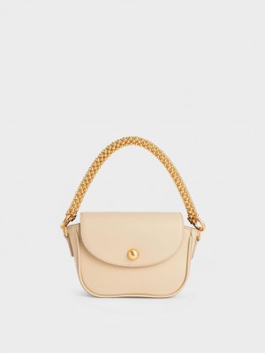 Geanta De Umar Charles & Keith Beaded Metallic Handle Sculptural Bej | 493MIXLUV
