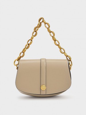 Geanta De Umar Charles & Keith Blair Chain Handle Bej | 947UIRELF