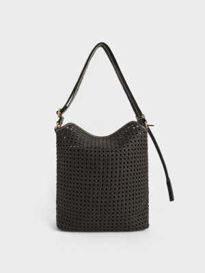 Geanta De Umar Charles & Keith Cecily Woven Large Negrii | 826FKTCOP