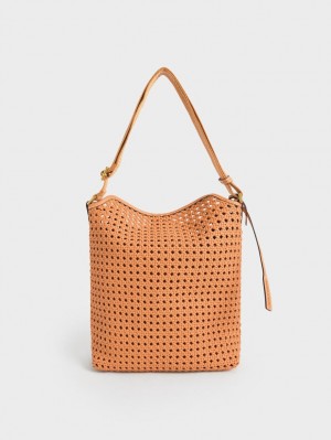 Geanta De Umar Charles & Keith Cecily Woven Large Portocalii | 839ZDQICA