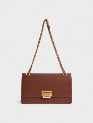Geanta De Umar Charles & Keith Chain Handle Ciocolata | 421QRSKEL