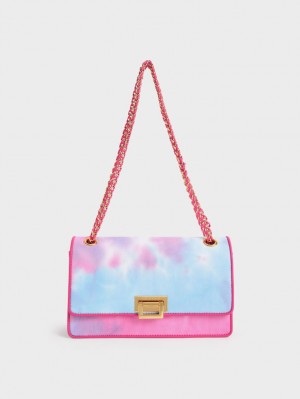 Geanta De Umar Charles & Keith Chain Handle Tie-Dye Fucsie | 648QGVYLT