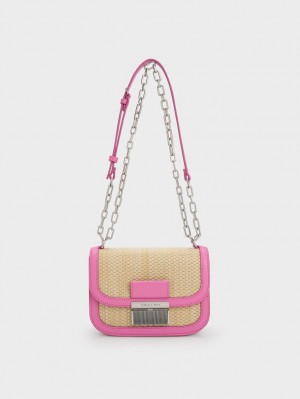 Geanta De Umar Charles & Keith Charlot Raffia Chain Curea Roz | 785FPJUGA