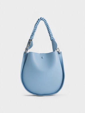 Geanta De Umar Charles & Keith Cleona Braided Handle Albastri Deschis | 392RWGOQX