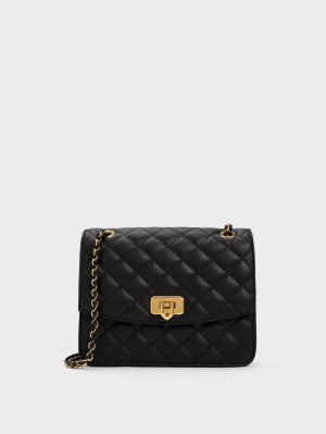 Geanta De Umar Charles & Keith Cressida Matlasat Chain Curea Negrii | 125ADFCHR