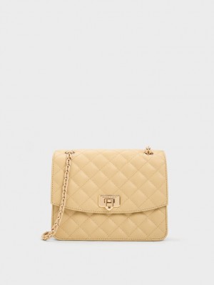 Geanta De Umar Charles & Keith Cressida Matlasat Chain Curea Bej | 012BREATC
