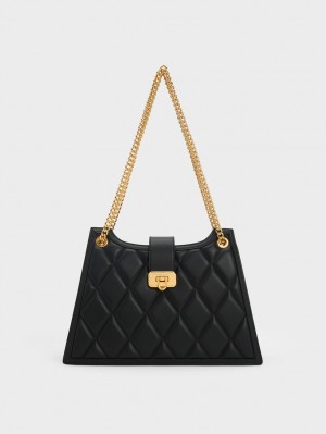 Geanta De Umar Charles & Keith Cressida Matlasat Trapeze Chain Negrii | 148DQGWFH