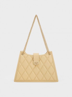 Geanta De Umar Charles & Keith Cressida Matlasat Trapeze Chain Bej | 375SMZHTC
