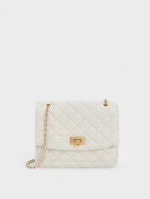 Geanta De Umar Charles & Keith Cressida Tweed Chain Curea Albi | 136DBHVKU