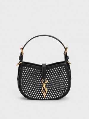 Geanta De Umar Charles & Keith Crystal-Embellished Belted Negrii | 468KMTAPB
