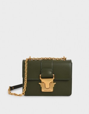 Geanta De Umar Charles & Keith Double Handle Metallic Push-Lock Masline Verzi | 790LDZHTQ