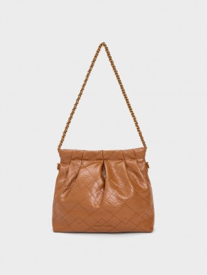 Geanta De Umar Charles & Keith Duo Chain Handle Ciocolata | 496BTGDVW