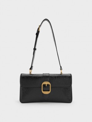 Geanta De Umar Charles & Keith Eilith Buckled Negrii | 704HBNETO