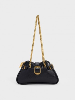 Geanta De Umar Charles & Keith Eilith Chain-Handle Buckled Negrii | 629VGIUNA